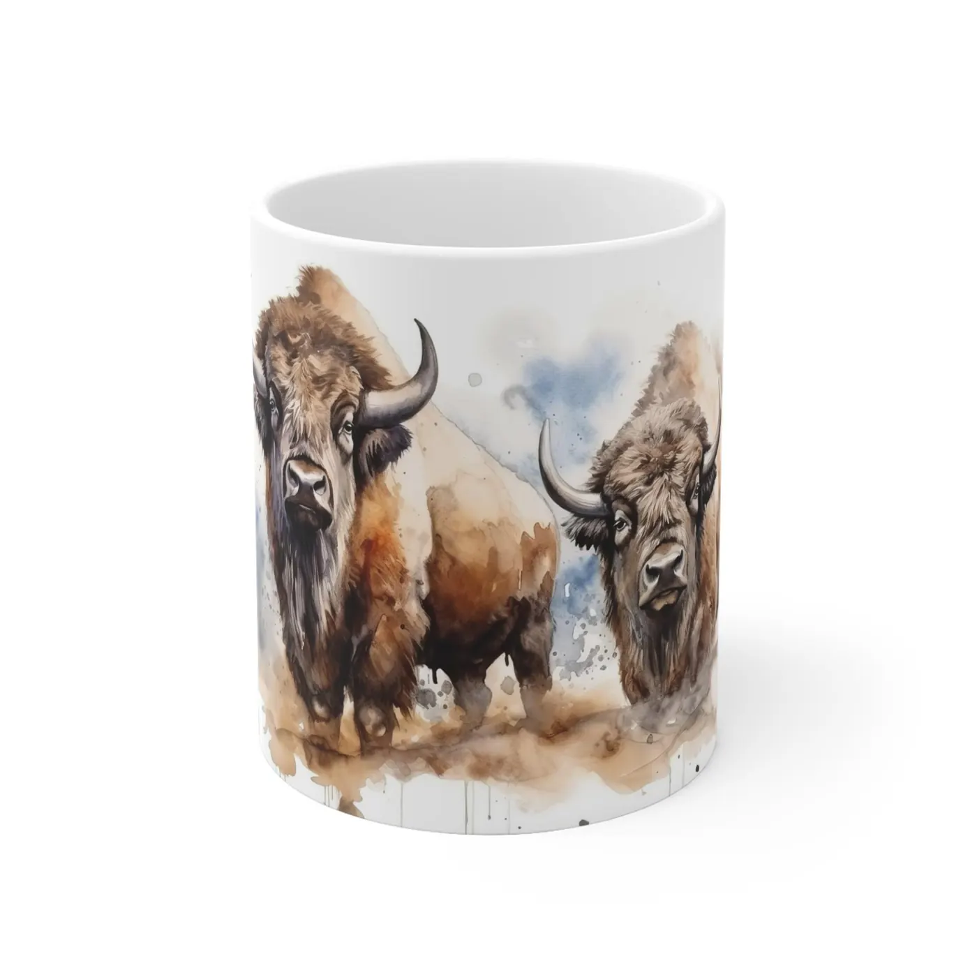 Aquarell Tasse 360°: Bisons in der Wildnis Motiv